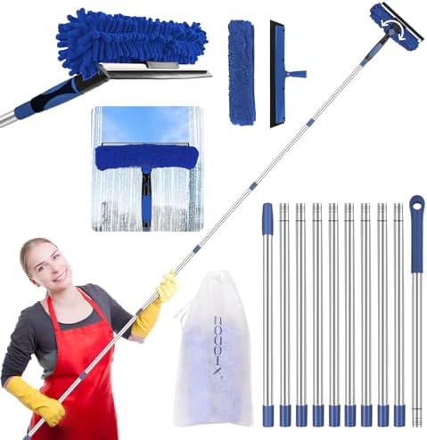 Window Squeegee Tool with Extension Pole: 20+ Feet Microfiber Scrubber Window by Unknown