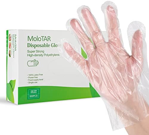MoloTAR 500 Pieces Plastic Disposable Gloves, Disposable Gloves by MoloTAR