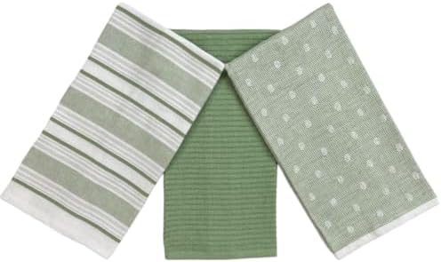 Sage Green Striped Kitchen Hand Dish Towels, 100% Cotton by SerafinaHome
