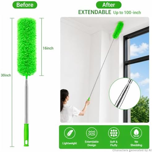 AZUN Microfiber Duster for Ceiling Fans, 30-100 in Telescoping Pole - Image 2