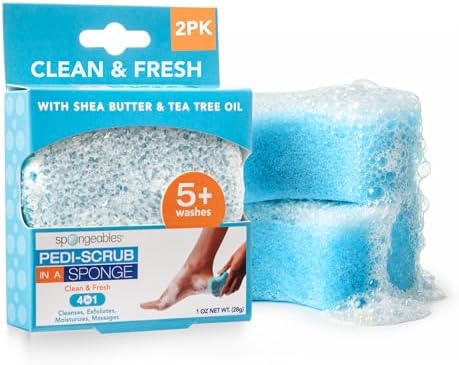Spongeables Pedi Scrub Foot Exfoliating 20+ Wash Sponge, Clean & Fresh by Spongeables