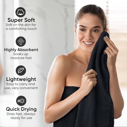 HOMEXCEL Black Waffle Bath Towels Set of 4 Pack, Waffle Towels - Image 3