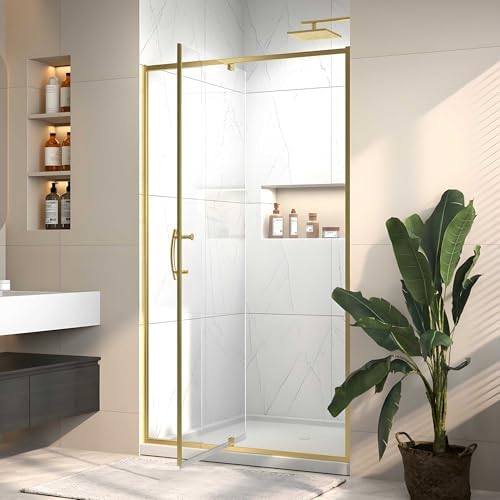 Pivot Glass Shower Door 38-42 in.W x 71 in.H, Brushed Gold Finish by RodkedcProductCollection