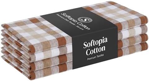 Checked Dish Towels 4 Pack, 18x26 Inches, Quick Dry Towels by SoftopiaCotton