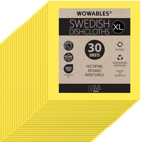 Swedish Dishcloths for Kitchen XL, 30 Sheet Roll, Biodegradable & Compostable by LolaProducts