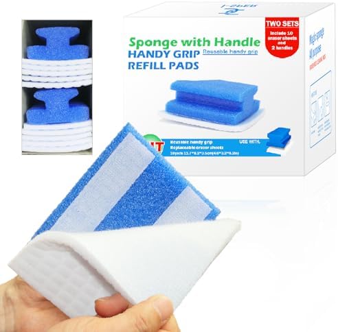 Magic Sponge with Handle | 2Reusable Handle+10Refill Pads | Multi-Use Clean by i-SPER