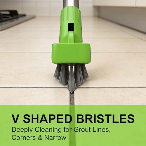 2 Pack Grout Brush with Long Handle, Swivel Cleaning Grout Line Scrubber - Image 2