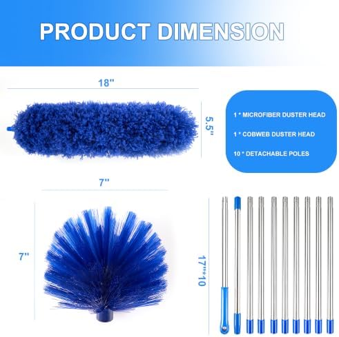Cobweb Duster with 2-14 ft Extension Pole, Spider Web Brush, Microfiber Feather - Image 6