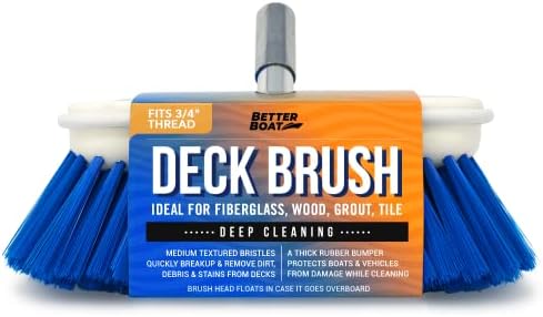 Medium Boat Deck Brush, Heavy-Duty Marine Brush Head by BetterBoat