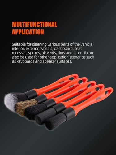 SPTA Car Detailing Brush Set, 5 Pack Soft Mixed Hair Auto Detail Brush Kit No - Image 5