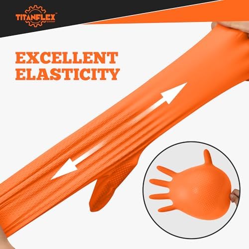 TitanFlex Heavy Duty Orange Nitrile Gloves, 6 Mil, Raised Diamond Texture - Image 2