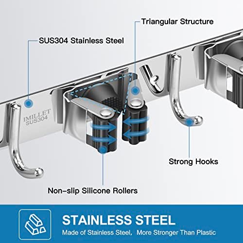 IMILLET Broom Holder Wall Mount Stainless Steel Mop Organizer - Image 2