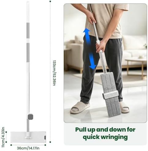 Self Wringing Mop with 2 Pads, Hands Free Microfiber Flat Mop - Image 2