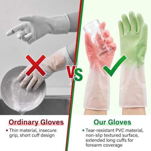 Cleaning Gloves 2 Pairs Medium, Reusable Rubber Dishwashing Kitchen Women - Image 6