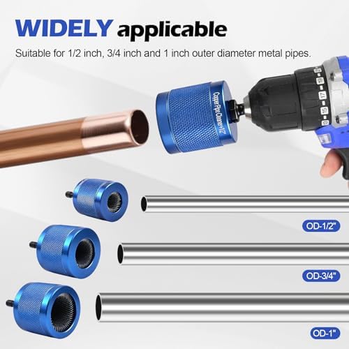 Copper Pipe Cleaner for Drill, 3 Sizes, 3/4 and 1 in, 6 Spare Blades - Image 6