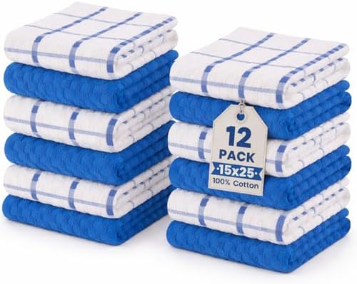 GOLD TEXTILES Kitchen Towels 12 Pack, Waffle Weave Cotton by GOLDTEXTILES