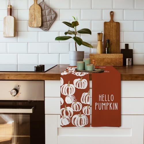 Fall Hello Pumpkin Rust Kitchen Towels and Dishcloths Sets of 2 - Image 5