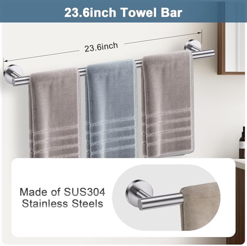 Brushed Nickel Bathroom Hardware Set, 5 Pieces Towel Bar Bathroom Accessories - Image 2