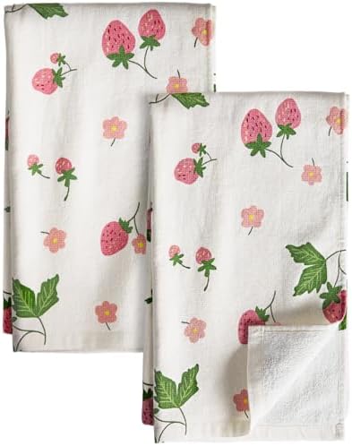 Miss Adola Cotton Kitchen Towels Set of 2, 16x26 Inch, Strawberry by MissAdola