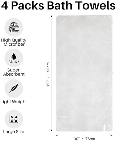 JOYMOOP Microfiber Bath Towels 4 Packs Extra Large 30" x 60" - Image 3