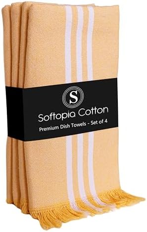 Stripe Kitchen Towels 4 Pack, 16x26 Inches, Dish Cloths by SoftopiaCotton