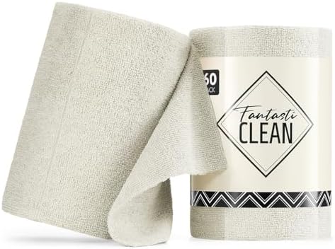 Fantasticlean Microfiber Cleaning Cloth Roll, 60 Pack, Off White by Fantasticlean