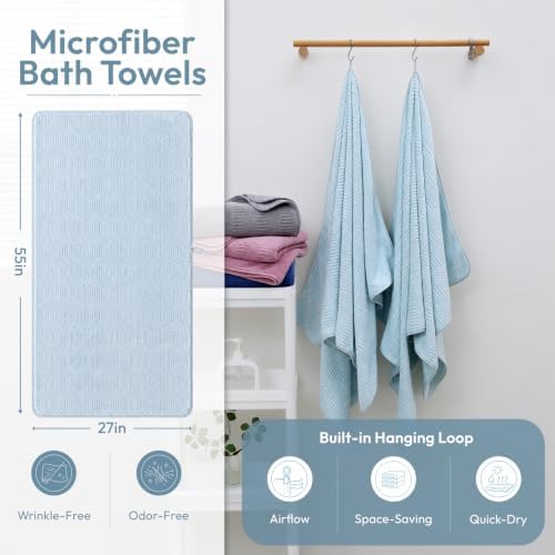 JML Microfiber Bath Towels, 2 Pack, 27x55 in, Light Blue - Image 2