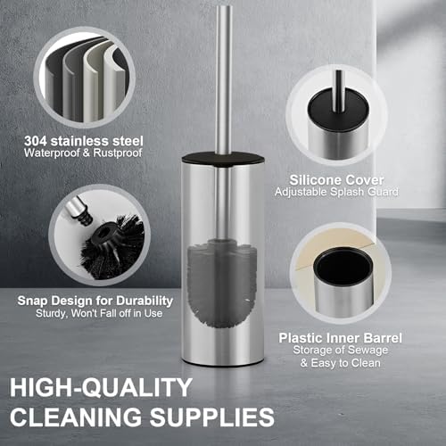 04 Stainless Steel Toilet Bowl Cleaner Brush and Holder Set - Image 6