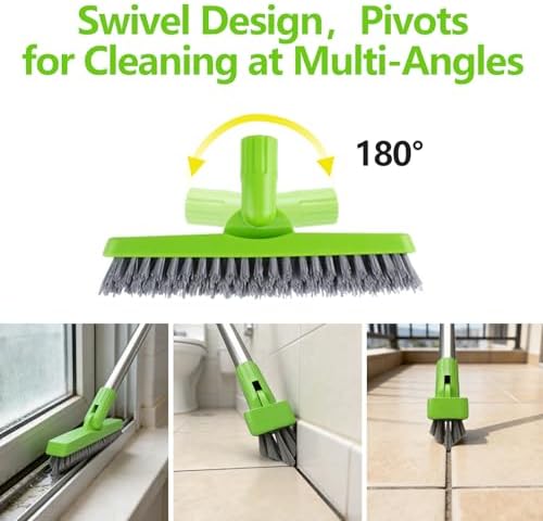 2 Pack Grout Brush with Long Handle, Swivel Cleaning Grout Line Scrubber - Image 5