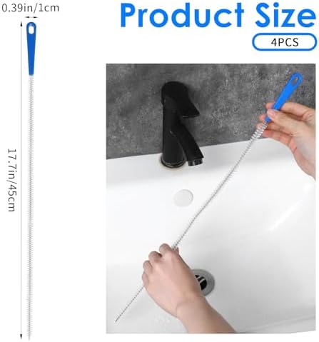 4 Packs Snake Drain Hair Removal Tools, 17.7" Long Flexible Drain Cleaning Brush - Image 2