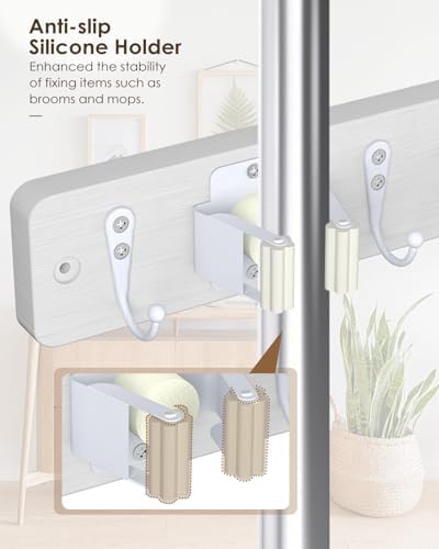 Broom Holder Wall Mounted, 2 Pack White 4 Holders and 4 Hooks Mop Holder - Image 3
