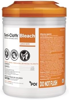 PDI Sani-Cloth Bleach Disinfecting and Cleaning, Medium 6" x 5" Wipes, by PDI
