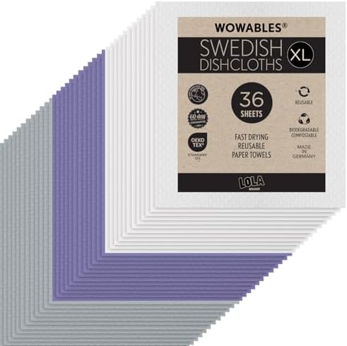 LOLA Swedish Dishcloths for Kitchen XL, 36 3x12 Sheet Rolls, Biodegradable by LolaProducts