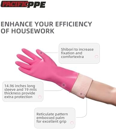 PACIFIC PPE 2 Pairs Reusable Natural Latex Dishwashing Gloves - Image 3