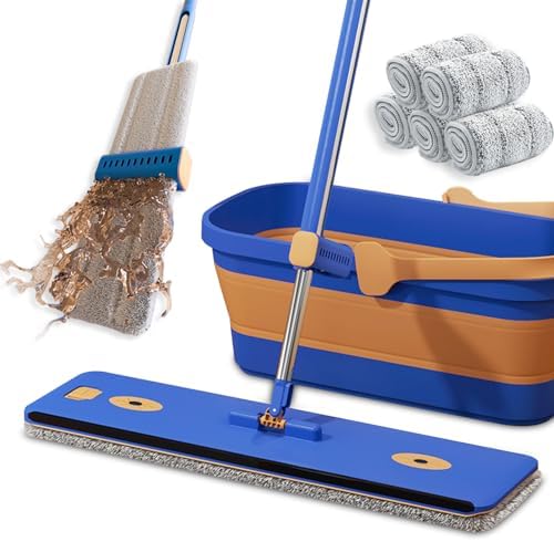 16.5" Self Wringing Flat Mop and Collapsible Bucket Set by IKIMAKIST
