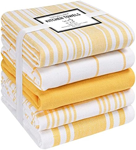 Cotton Clinic Assorted Kitchen Towels 5 Pack – Soft Absorbent Quick Drying by CottonClinic