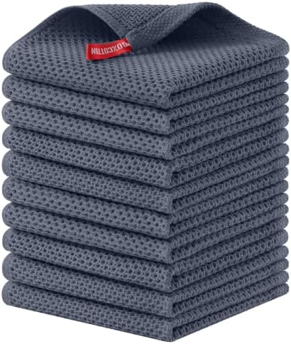 Homaxy 100% Cotton Waffle Weave Kitchen Dish Cloths 10-Pack, Dark Grey by Homaxy