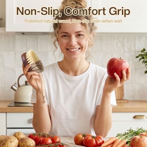 Vegetable and Fruit Cleaning Brush Scrubber Beechwood Handle Fruits Veggie Wash - Image 5