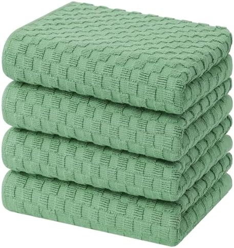 Homaxy 100% Cotton Terry Kitchen Towels, Grass Green by Homaxy