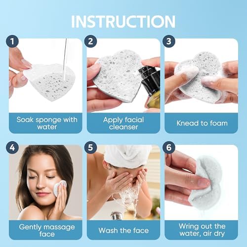 GAINWELL 50-Count Heart Shape Compressed Facial Sponges - Image 3