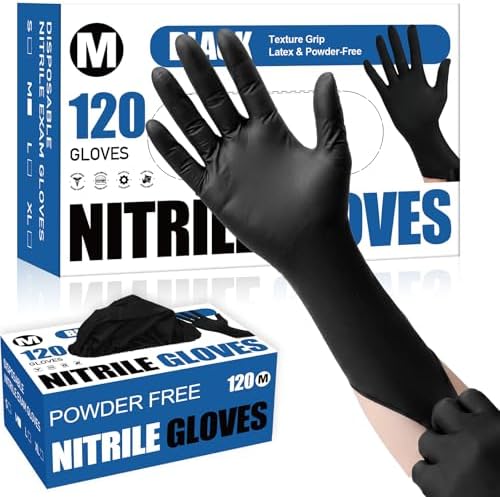 Fixwal Disposable Black Nitrile Gloves, 4 Mil by Fixwal