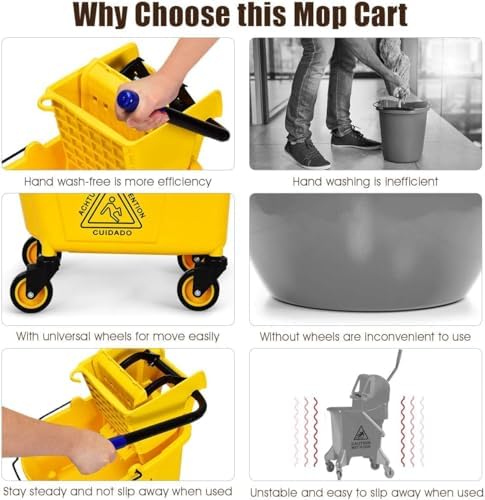 Mop Bucket, Commercial Bucket for Mopping on Wheels - Image 5