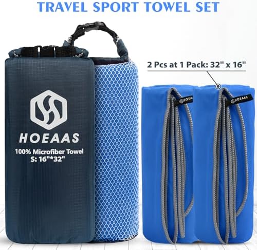 HOEAAS 2 Pack Microfiber Camping Towels, Quick Dry Towel, Super Absorbent Ultra - Image 2