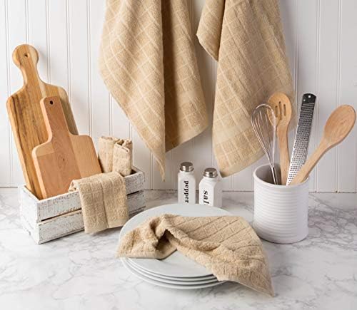 DII Basic Terry Collection Windowpane Dishtowel Set, Pebble Solid, 4 Piece - Image 6