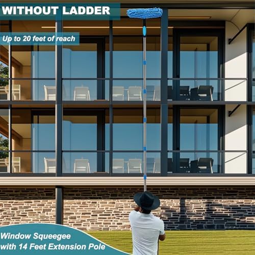 20+ Feet Reach Blue 2 in 1 Window Washing Squeegee & Duster - Image 6