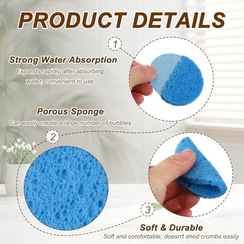 uxcell 20Pcs Cellulose Sponges, Round Kitchen Clean Sponges Non-Scratch - Image 3