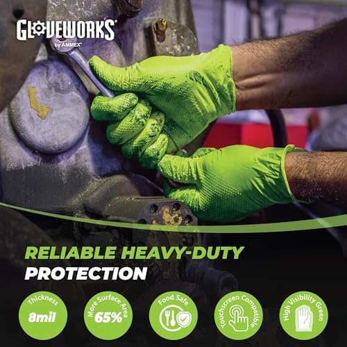 GLOVEWORKS Green Nitrile Gloves 8 Mil Heavy Duty Texture XL - Image 2