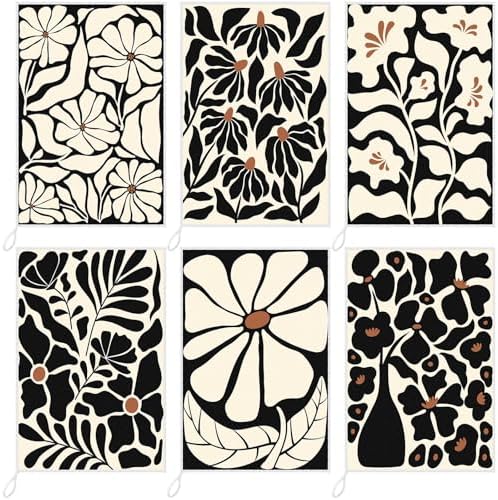 Breling 6 Pack Kitchen Towels Boho Black Floral 14x21 Dish Towels by Breling