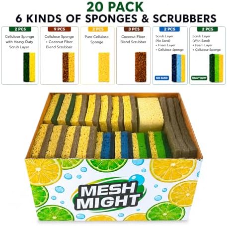Kitchen Sponges, Plant-Based Cellulose + PET Scrub Sponge Set, Scratch & Non- - Image 2