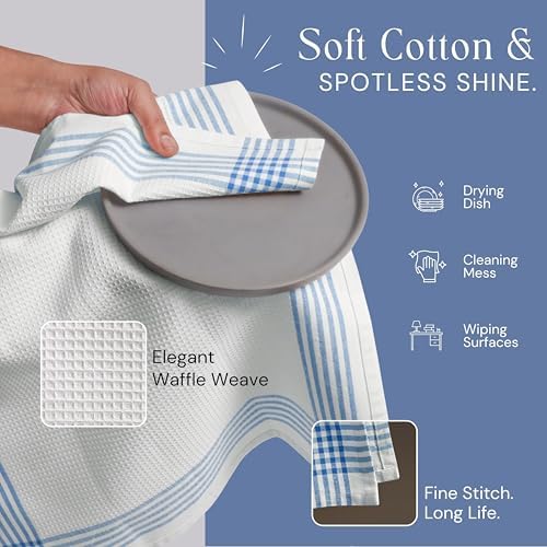 Waffle White & Sky Blue Kitchen Towels 4 Pack, 100% Cotton 16x26 inches - Image 5